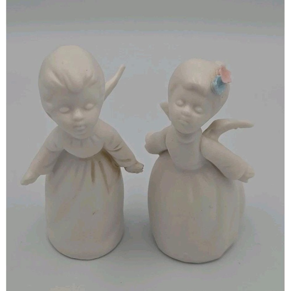 Vintage Napcoware Kissing Angels Porcelain Bisque Figurines 3" Boy Girl